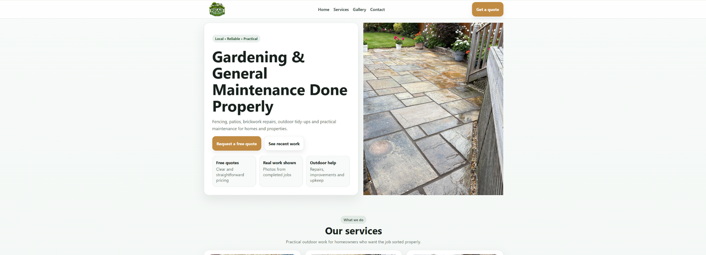 RRAB Gardening desktop website preview